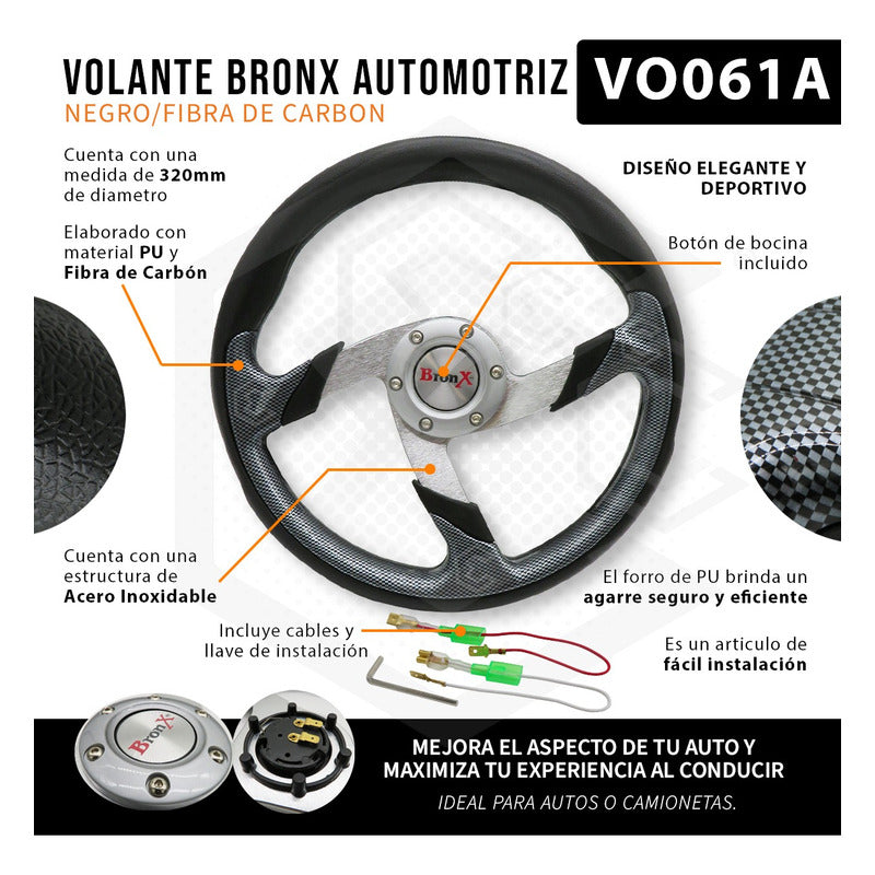 Volante Deportivo Universal Metal Fibra De Carbon Con Negro