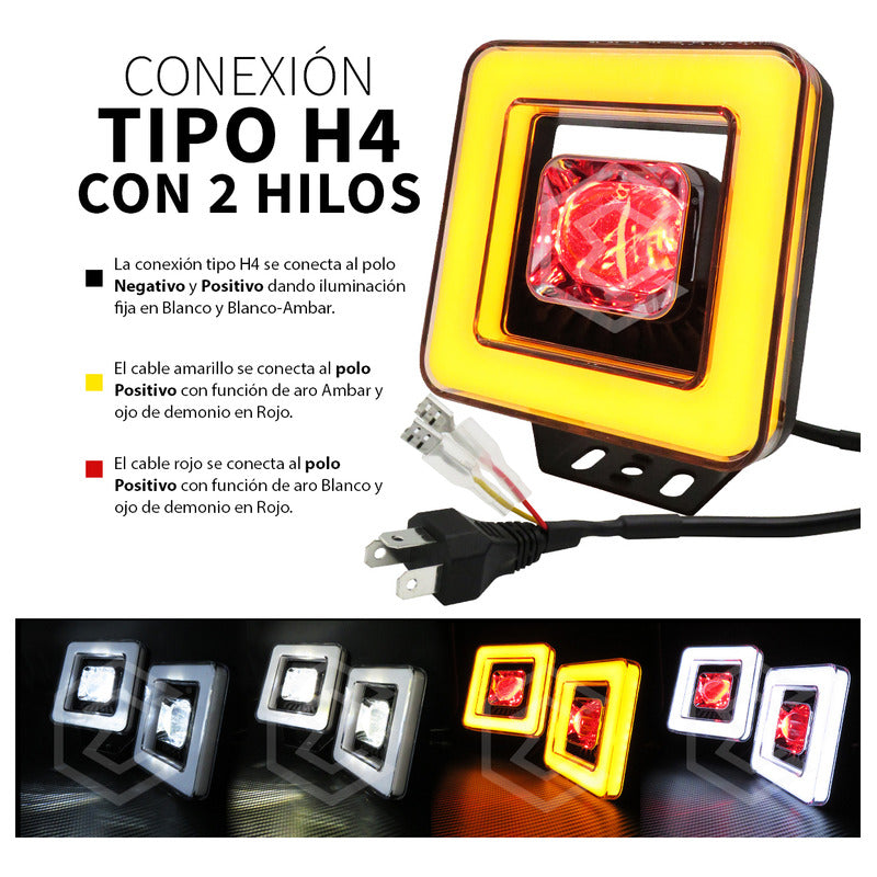 Par Faros Auxiliares 16 Led Con Lupa Bicolor Ojo Ángel 9-30v
