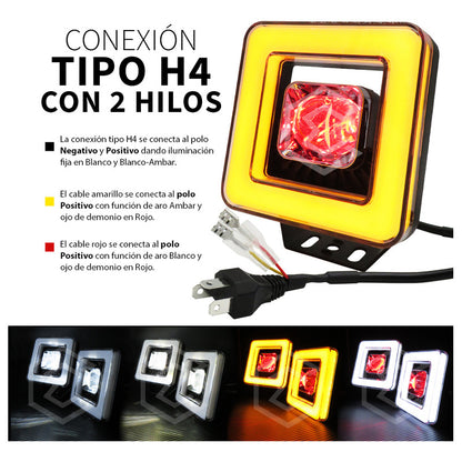 Par Faros Auxiliares 16 Led Con Lupa Bicolor Ojo Ángel 9-30v