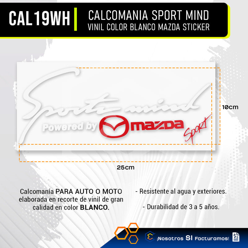 Calcomanía Sport Mind Mazda Sticker Vinil Auto Moto 25x10cm