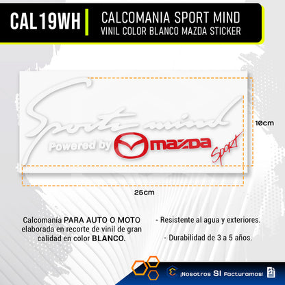 Calcomanía Sport Mind Mazda Sticker Vinil Auto Moto 25x10cm