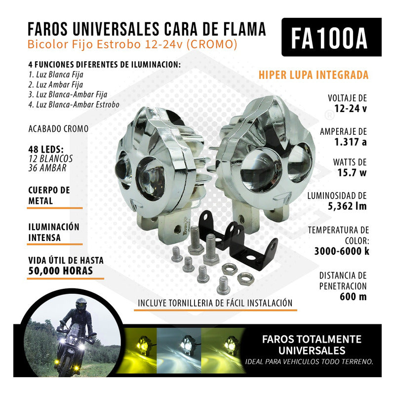 Faros Universales Cara De Flama Bicolor Fijo Estrobo 12-24v