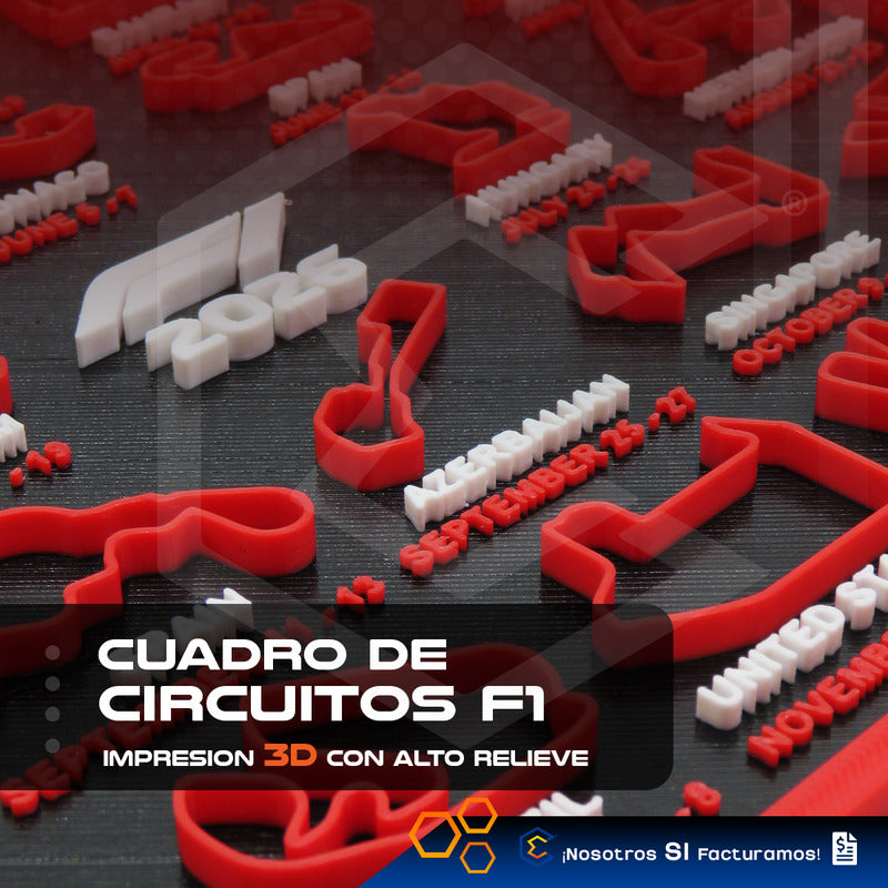 Cuadro Mapa Circuitos Pistas Formula 1 F1 Temporada 2026 Rojo Negro