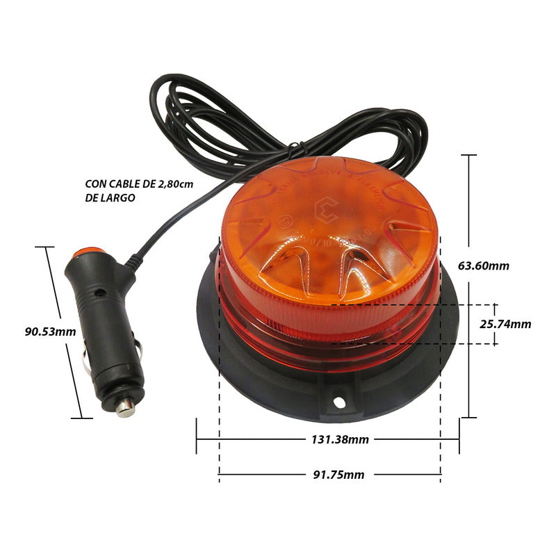 Torreta Led Color Ambar 12-24v 15w Ip65 Con Iman 7 Funciones