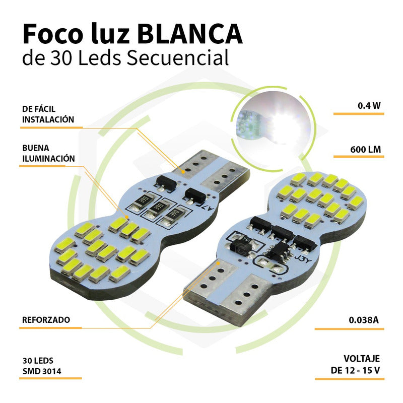 10 Foco De Pellizco T10 30 Led Secuencial Stop Direccional