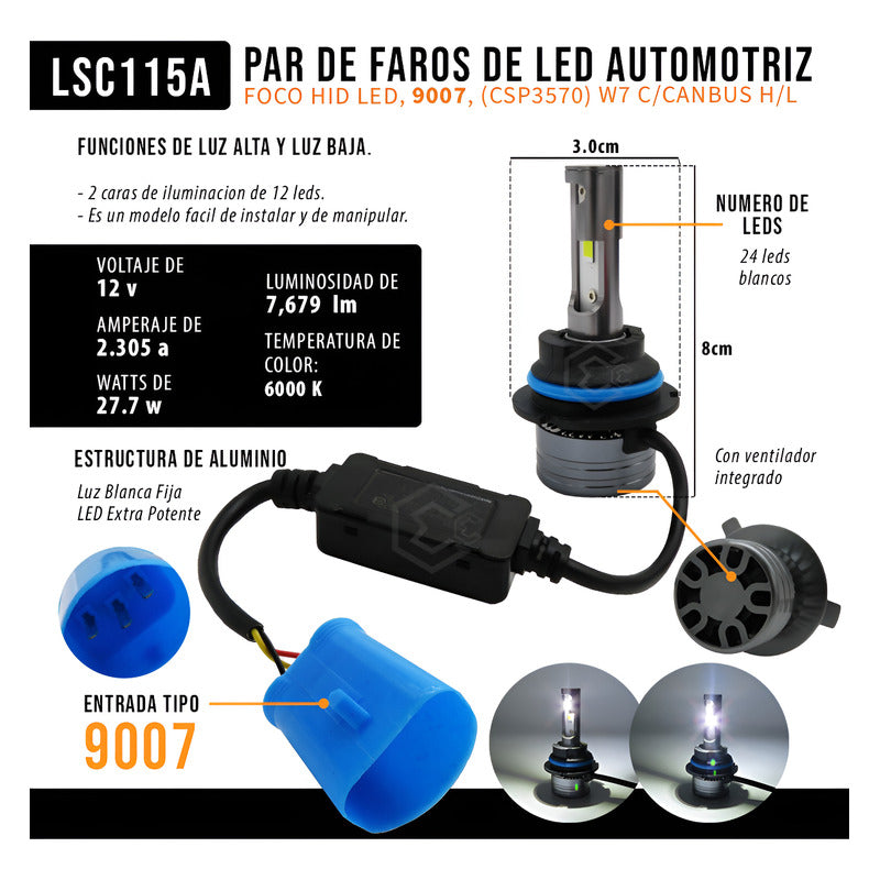 Kit Focos 9007 C/ Canbus Csp3570 W7 C/ Ventilador Alta Baja 9007