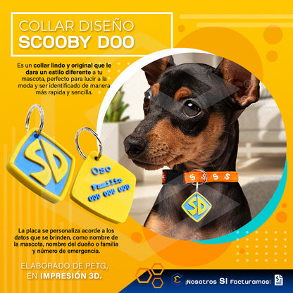 Placa Identificación Personalizado Perro Scooby Doo 3d Petg Azul Y Amarillo