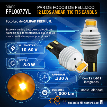 Par De Focos De Pellizco T10 12 Leds Csp Canbus 8.5w 10-60v