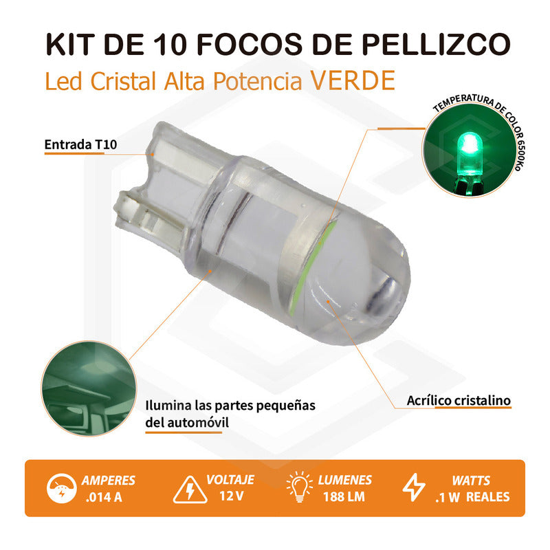 10 Focos Pellizco T10 1 Hiper Leds Cristal Alta Potencia 12v