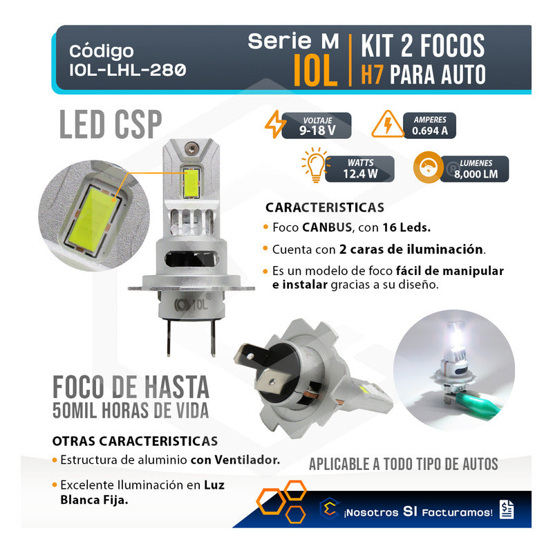 Kit 2 Focos H7 16 Leds Csp Chromite Alta Baja 12.4w 8,000lm H7