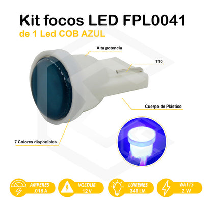 Kit De 10 Focos De Pellizco T10 1  Led Cob Alta Potencia 12v