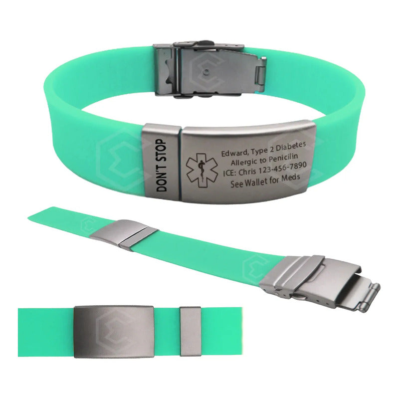 Kit 2 Pulsera Identificación Personalizada Emergencia Láser Menta