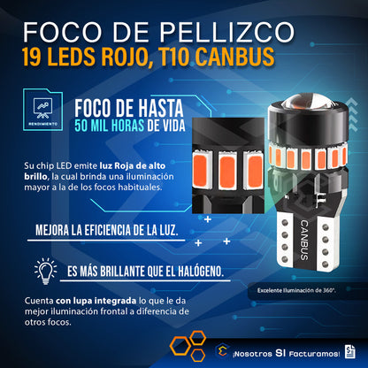 Kit 10 Focos De Pellizco 19 Leds T10 Canbus Lupa 2.4w 700lm