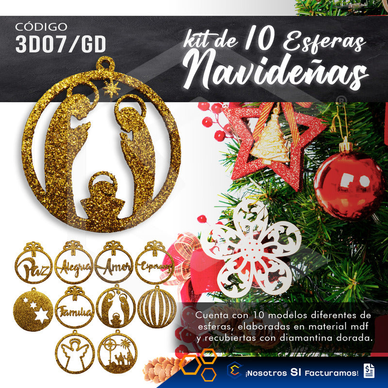 Esferas Navideñas Para Arbol Navidad Diamantina  Kit 10pzas