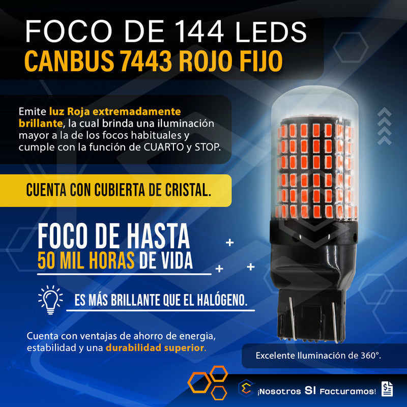 Par Focos 7443 T20 144 Leds Canbus Cristal Cuartos Stop 12v