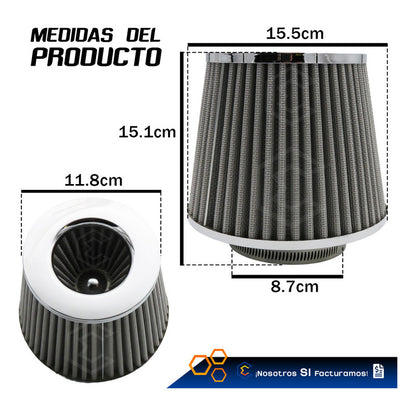 Filtro De Alto Flujo Universal Cromado Con Malla Abrazadera