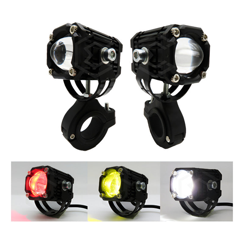 Par De Faros 12 Leds Moto Ojo Demonio Bicolor Fijo Y Estrobo Transparente