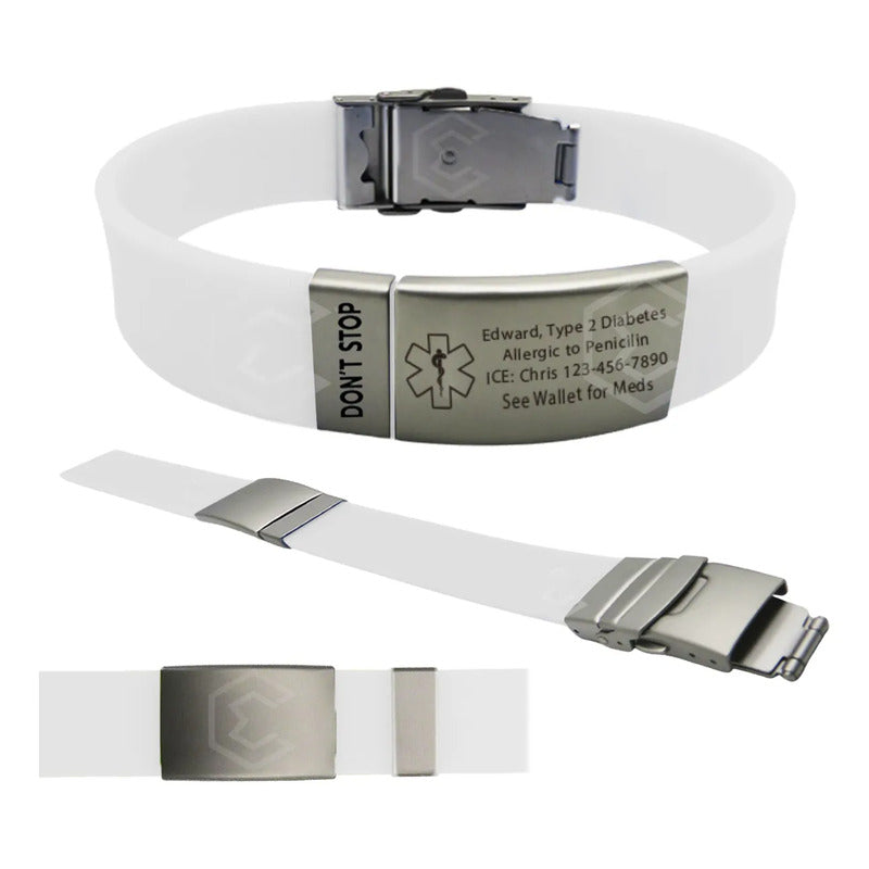 Pulsera Identificación Personalizada Emergencia Grabadoláser Blanco
