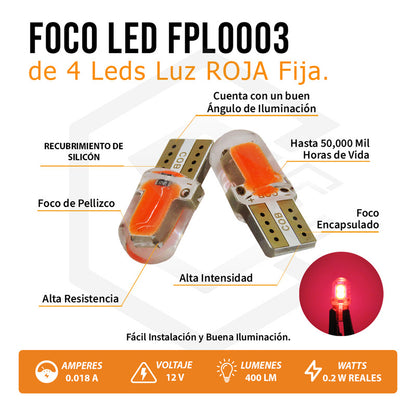 Kit 5 Pares  Focos Led Cob Pellizco T10 Silicon Auto Moto