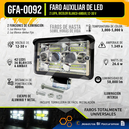 Par Faros 42 Leds 2 Lupas Blanco-ámbar Fijo 50,000lm 12-30v
