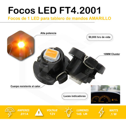 Kit 4 Focos Led T4.2 10 Mm Clúster Para Tablero Fija 12v