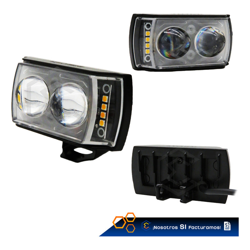 Par Faros 20 Leds 2 Lupas Blanco Ambar Fijo Estrobo 12-80v