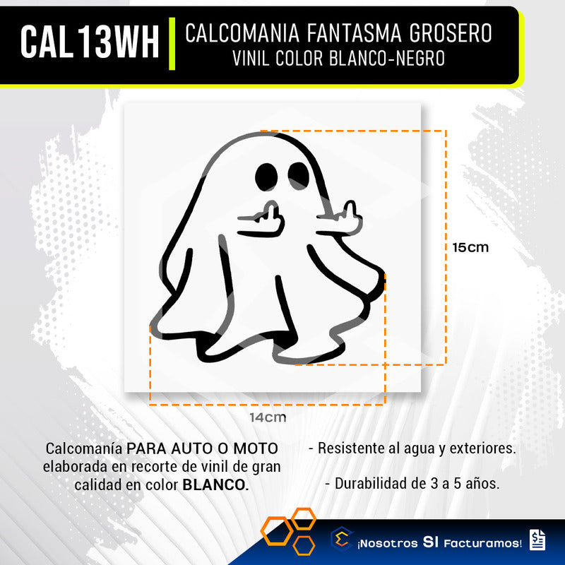 10 Calcomanía Fantasma Grosero Sticker Vinil Auto Moto 10cm