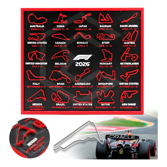 Cuadro Mapa Circuitos Pistas Formula 1 F1 Temporada 2026 Rojo Negro