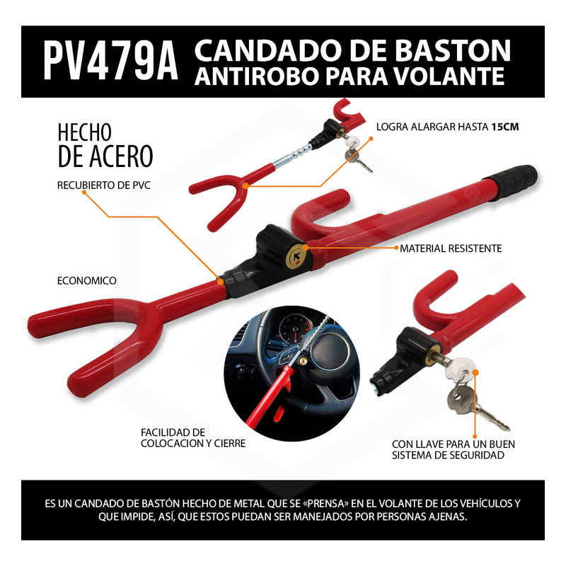 Candado Seguro Bastón Anti Robo Para Volante Llave Cruz 6080