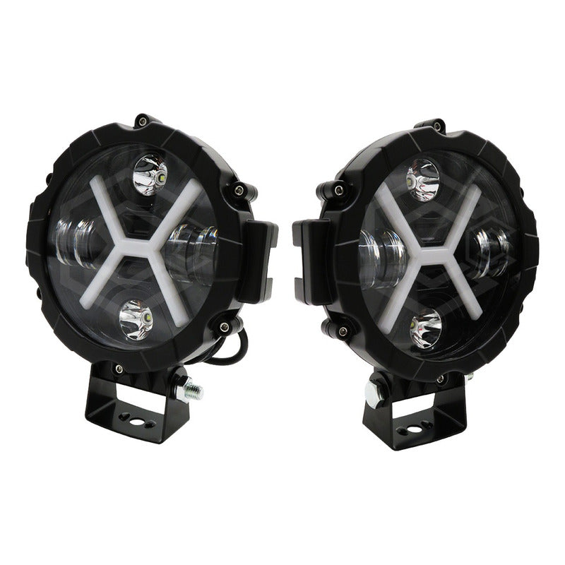 Par Faros Led Auxiliar Luz Blanca En X 24000lm 6 Leds 12-24v Negro