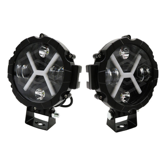 Par Faros Led Auxiliar Luz Blanca En X 24000lm 6 Leds 12-24v Negro