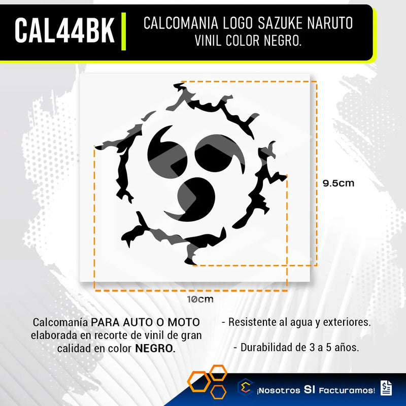 Calcomanía Sazuke Naruto Negro Sticker Vinil Auto Moto 10cm