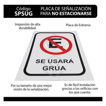 Señalamiento Placa Letrero No Estacionarse Usará Grúa 28x38 Blanco