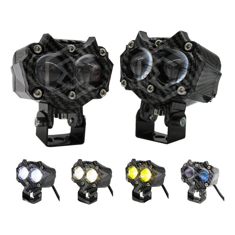 Par De Faros 8 Leds Bicolor Rgb 2 Lupas 5 Funciones 12-24v
