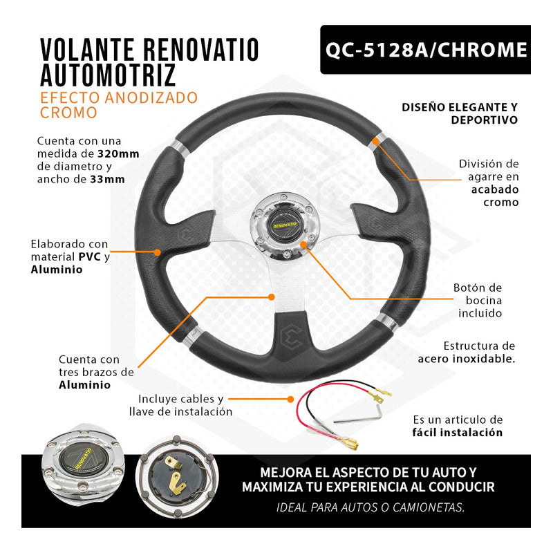 Volante Deportivo Universal 4 Lineas De Agarre En Cromo