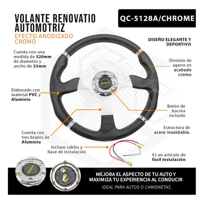 Volante Deportivo Universal 4 Lineas De Agarre En Cromo