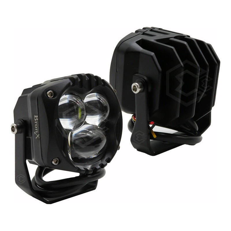 Par De Faros Cuadrado Bicolor 5 Leds Hiper Lupa Fijo 12-24v