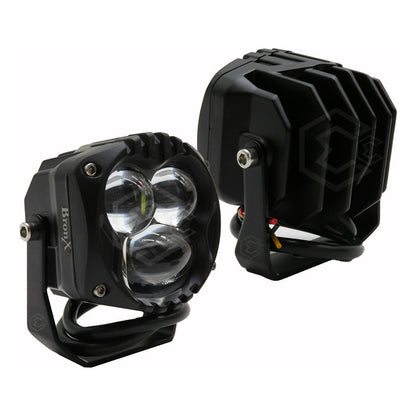 Par De Faros Cuadrado Bicolor 5 Leds Hiper Lupa Fijo 12-24v