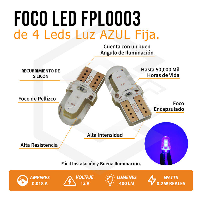 Kit 5 Pares  Focos Led Cob Pellizco T10 Silicon Auto Moto