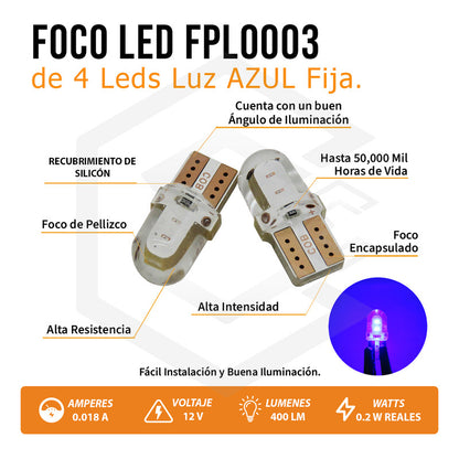 Kit 5 Pares  Focos Led Cob Pellizco T10 Silicon Auto Moto