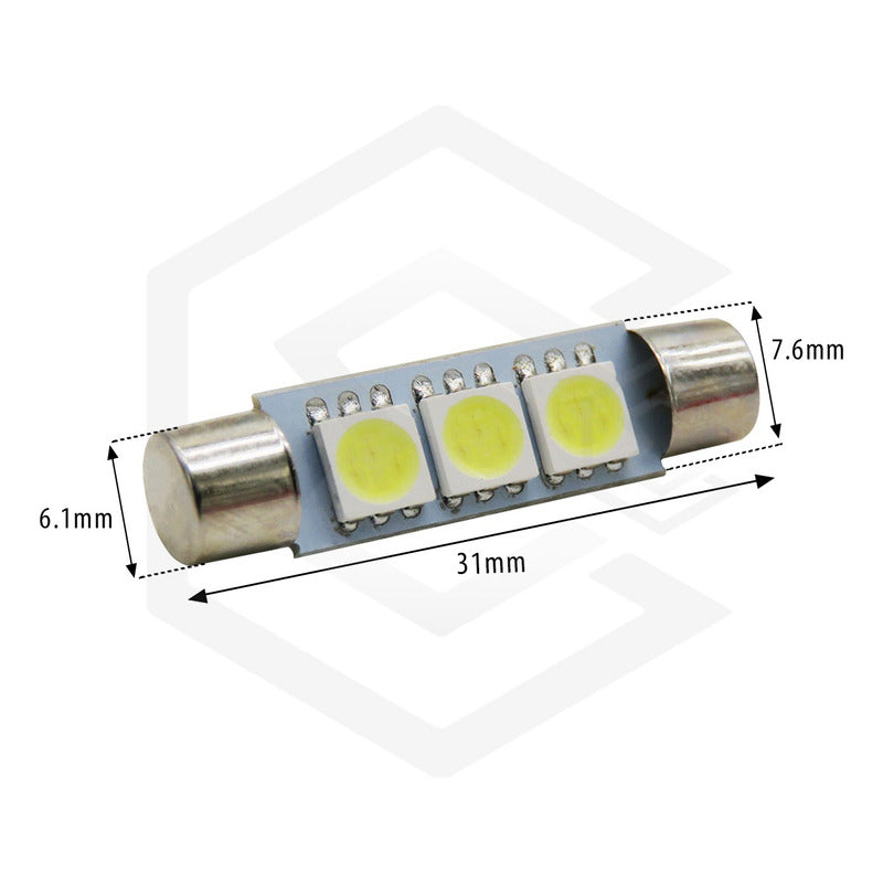 4 Focos Fusibles Festoon 28mm 31 Mm T6.3 Con 3 Led Viseras