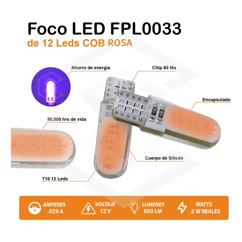 Par De Focos De Pellizco T10 12 Leds Cob Chip 80 Ma 12v