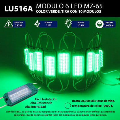 10 Módulo Rect 6led Mz-65 Alta Intensidad Color A Elegir 12v