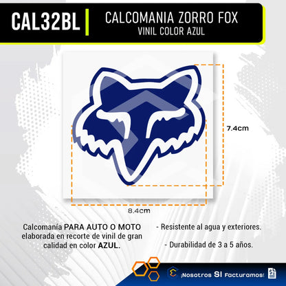 10 Calcomanía Fox Zorro Azul Sticker Vinil Auto Moto 8.4cm