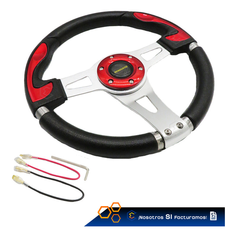 Volante Deportivo Universal De Metal Con 8 Pernos Rojo 33cm