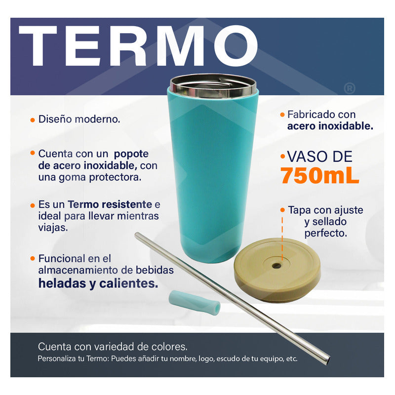 Termo Vaso Personalizado Nombre Logo Láser 750ml Acero Inox