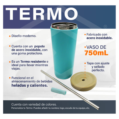 Termo Vaso Personalizado Nombre Logo Láser 750ml Acero Inox