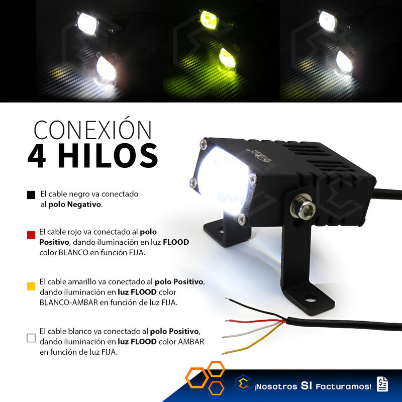 Par De Faros 6 Led Rectangular Lupa Blanco Ambar Flood 9-30v