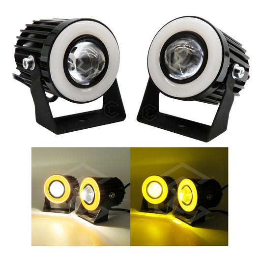 Par De Faros 6 Leds Lupa Bicolor Con Aro Y Ventilador 9-80v
