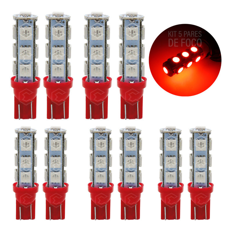 Kit 10 Focos Pellizco 13 Leds 5050 T10-158 Cuartos Stop 12v